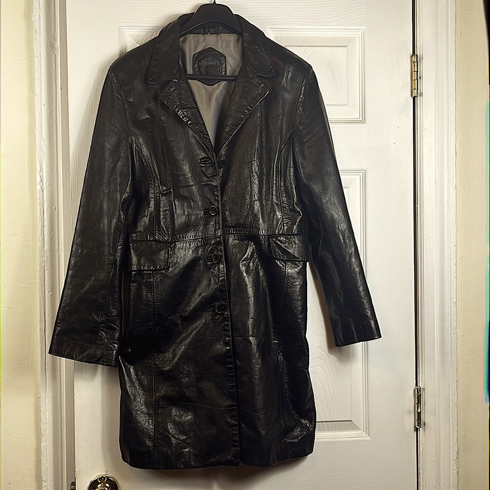 Long Black Leather 3/4 Length Coat